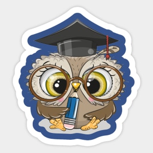 Cute Clever owl with pencil and in graduation cap Sticker